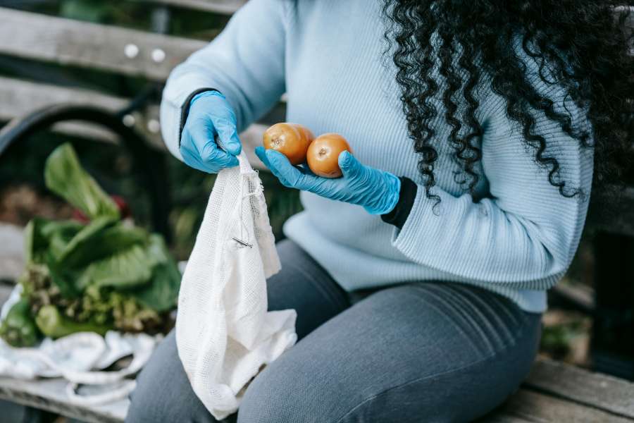 Woman with raw products 